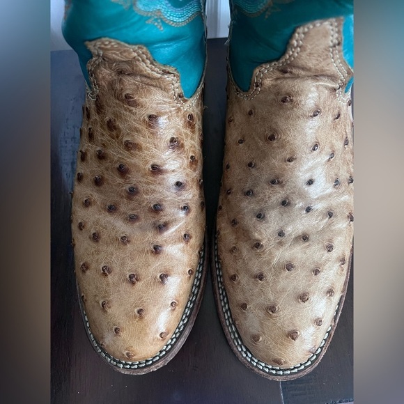 Double H Ostrich Full QuillTeal Cattle Baron Western Cowboy Boots Rodeo Sz 8 Men main image 5